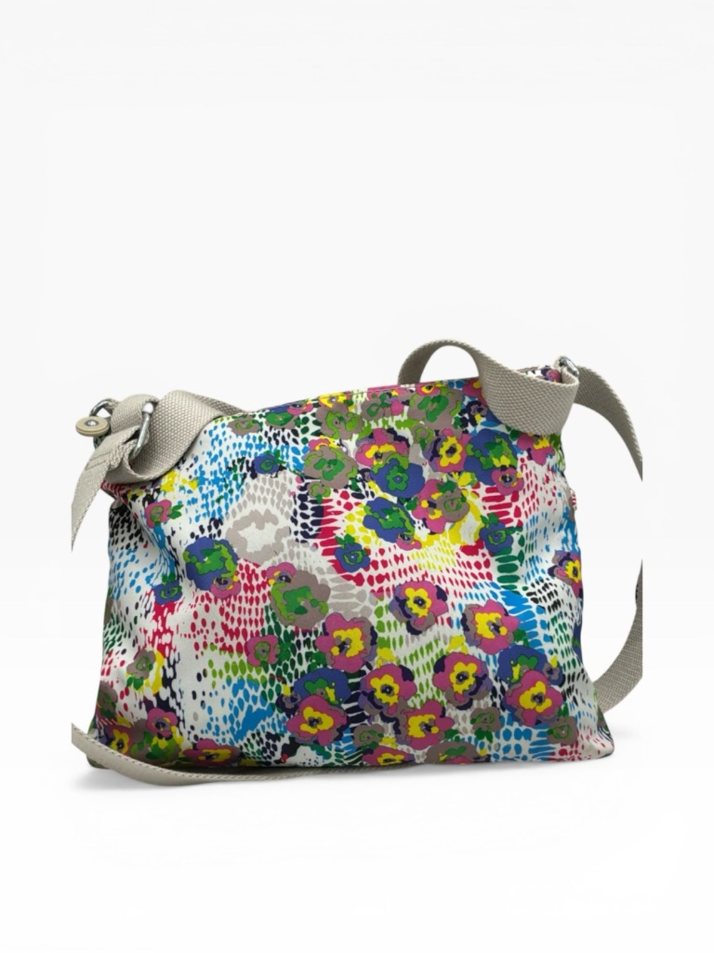 Kipling Alvar Colorful Daisy Dance Nylon Crossbody Bag with Gray Strap - Picture 2 of 11